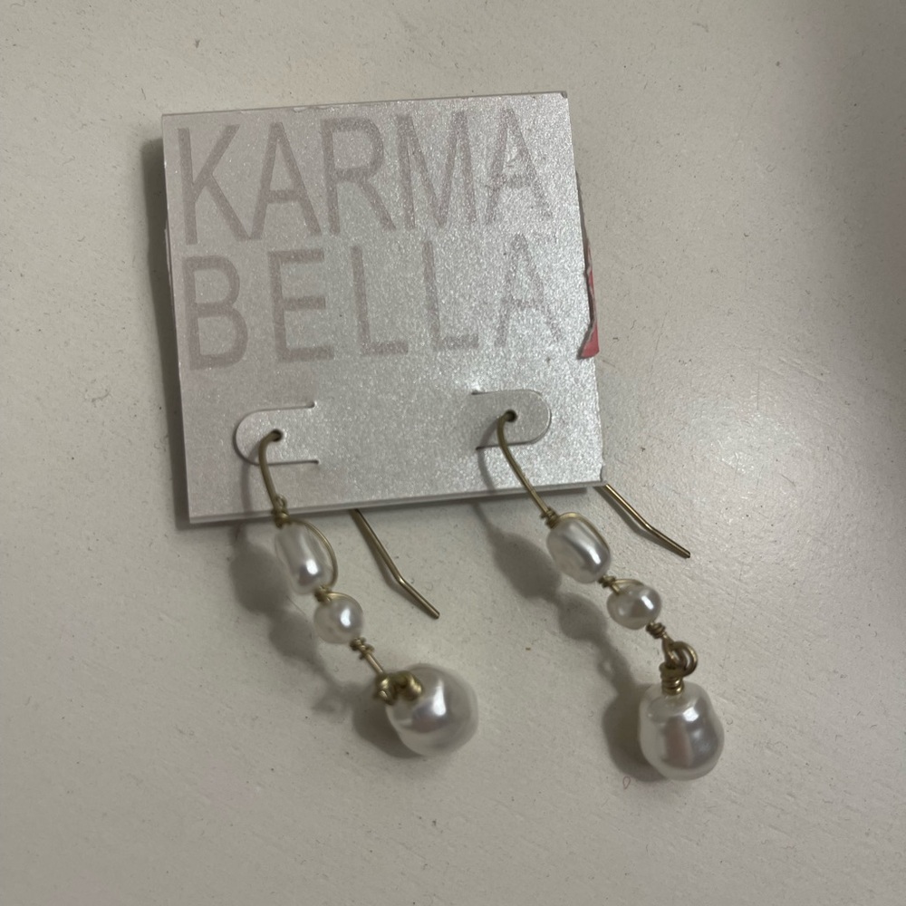 Gold and White Dangle Earrings with Crystal Accents